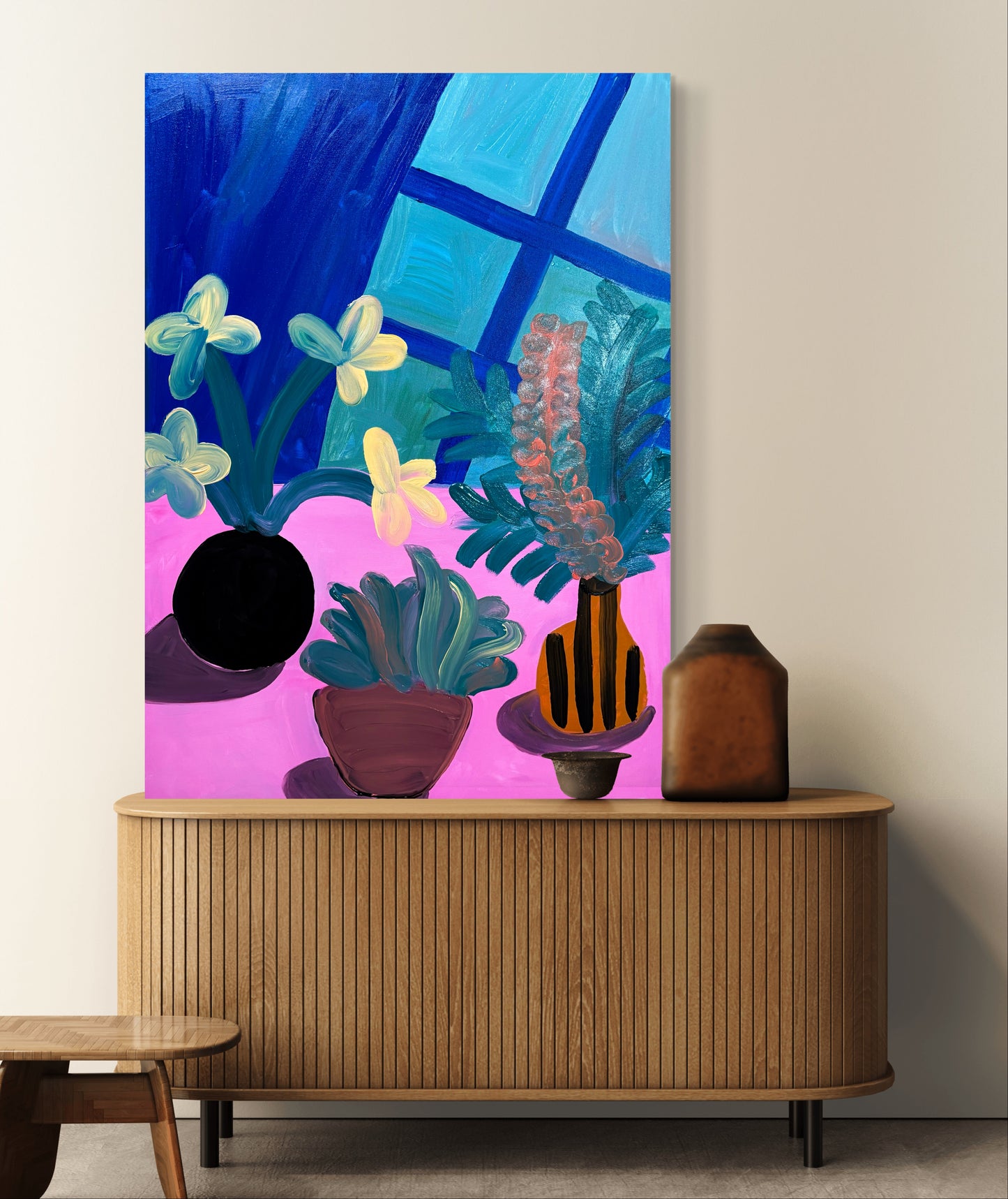 The three vases with flowers