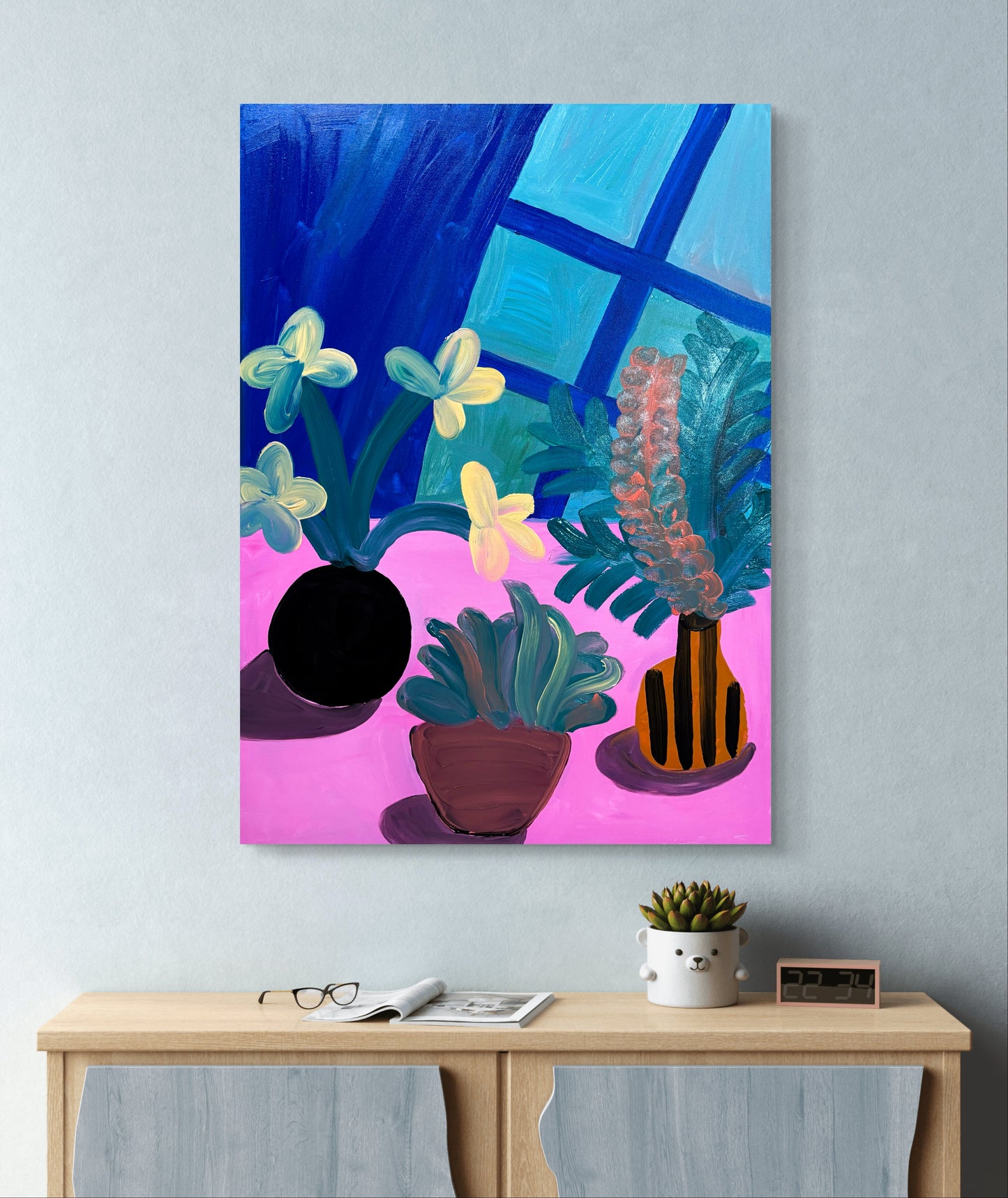 The three vases with flowers
